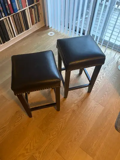 Bar Leather Stools In Like New Condition, View more