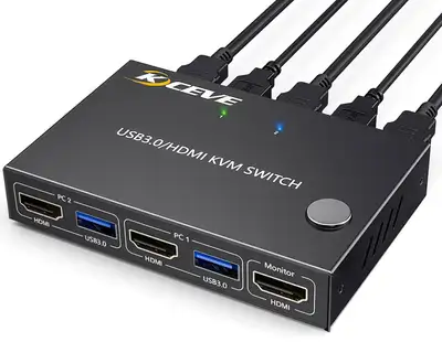 KVM Switch 4K@60Hz, 2 PCs 1 Monitor, 4 USB 3.0 Ports, HDMI Swit, View more