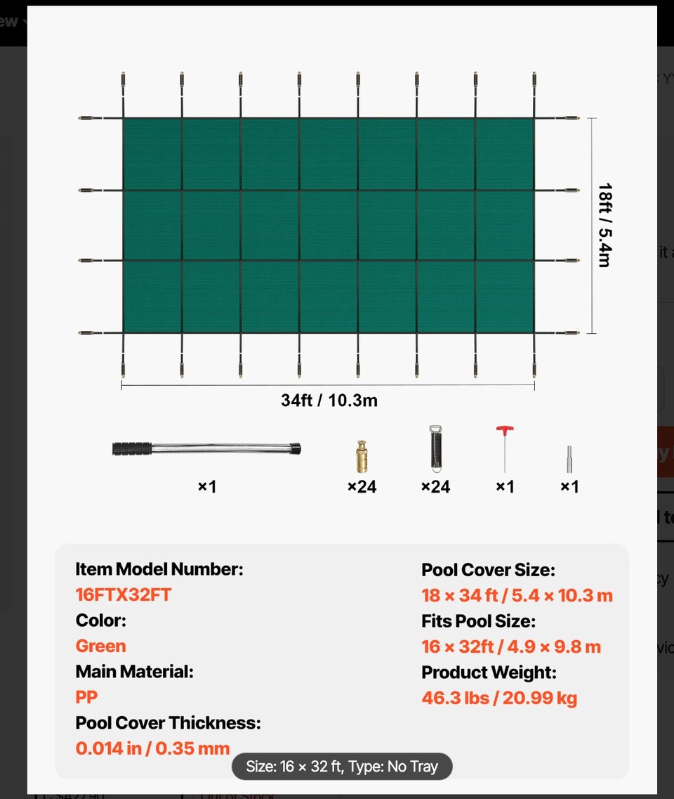 VEVOR Pool Safety Cover Fits 16x32ft Rectangle Inground Pools | Hot ...