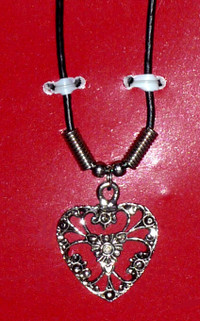 Victorian Silver Filigree Heart Necklace on Leather Chain