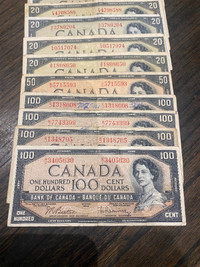 1954 bank notes/bills $1 $2 $5 $10 $20 $50 $100