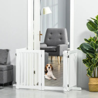 Free Standing Wooden Pet Gate Indoor Dog Barrier Foldable Step O