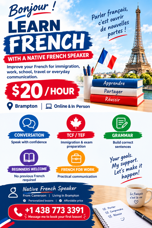 Native French Tutor – PR Exam (TEF/TCF) & School Prep – $20/hr