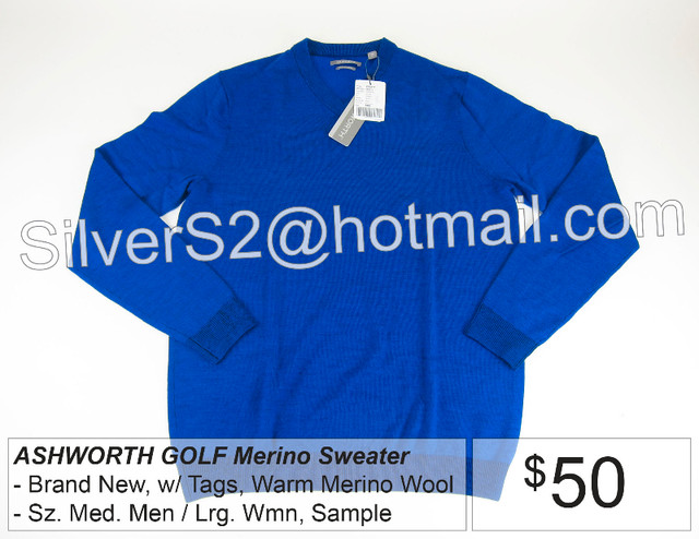 = ASHWORTH GOLF V-Neck Sweater Merino Wool Sz Med M Lrg W Blue = in Other in City of Toronto