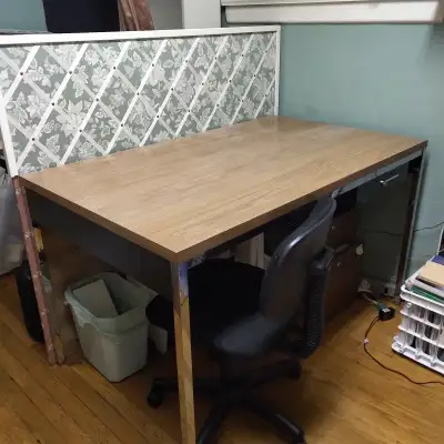 Desk, metal and wood grain veneer, View more