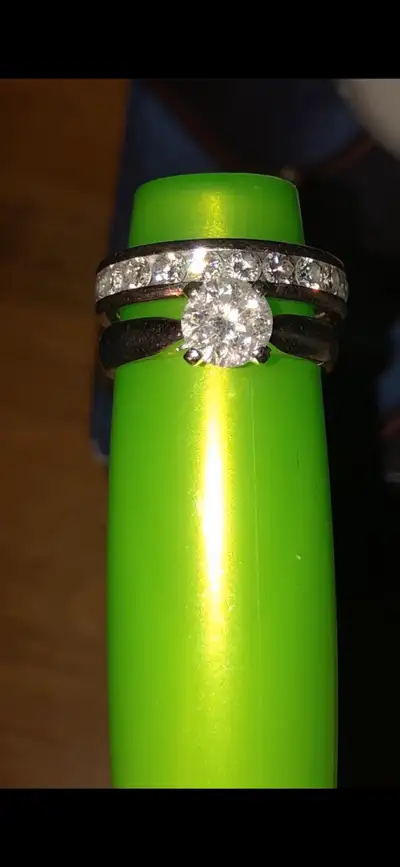 Engagement Ring - solitaire One 14K white gold bright finish semi round ring shank tapering from a p...