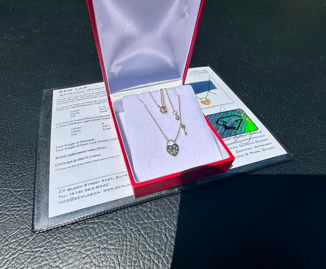 #642 14kt Yellow Gold Lock & Key Diamond Pendant Necklace 16-18” in Jewellery & Watches in St. Catharines - Image 5