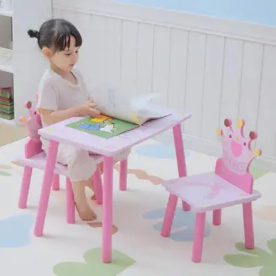  3-Piece Set Kids Wooden Table Chair with Crown Pattern Easy to , View more