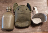 1962 canada military water bottle, cooking pot with case.