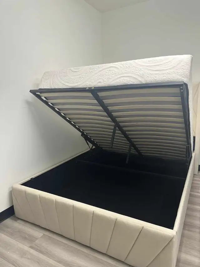 ️ Brand New Ivory Velvet Hydraulic Lift Storage Bed | Queen in Beds & Mattresses in Peterborough - Image 5