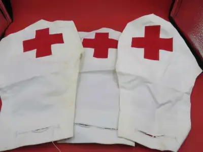 VINTAGE 3 RED CROSS INSIGNIA CLOTH FIRST AID ARM BAND SLEEVES, View more
