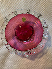 Rossi Glass footed  cranberry candy dish vintage - new