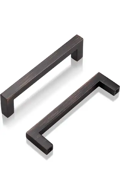 New pulls, oil rubbed bronze 3 3/4 " hole centers. Solid. 12 pk all new, one was opened for inspecti...