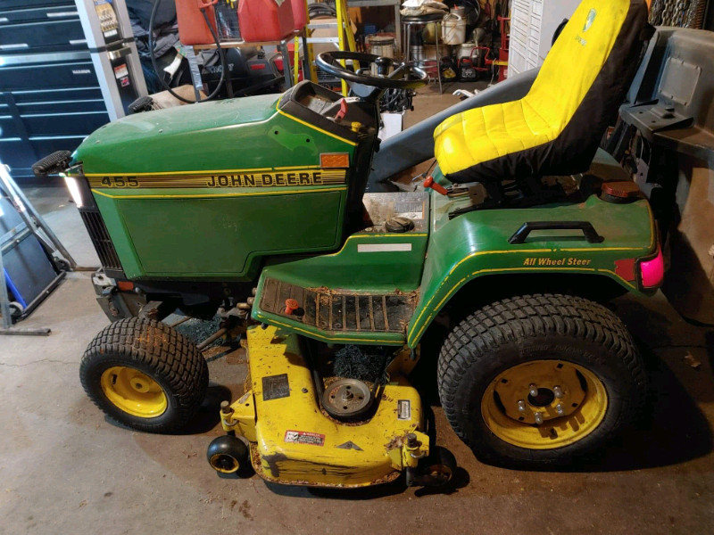 John Deere 455 Lawn & Garden tractor, with 54" mower, collection, used for sale  