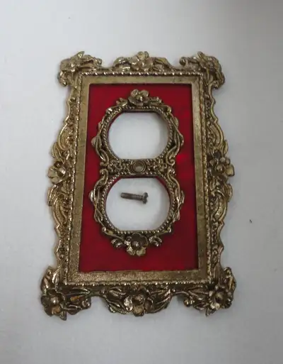 Rarest 1950s Ornate Brass “Charm-N-Style” Outlet Cover – Red Velvet Look, Playboy Hefner Era Price:...