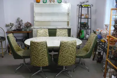 Retro Table 6 Chairs Buffet Hutch Vintage Green Kitchen Dining, View more