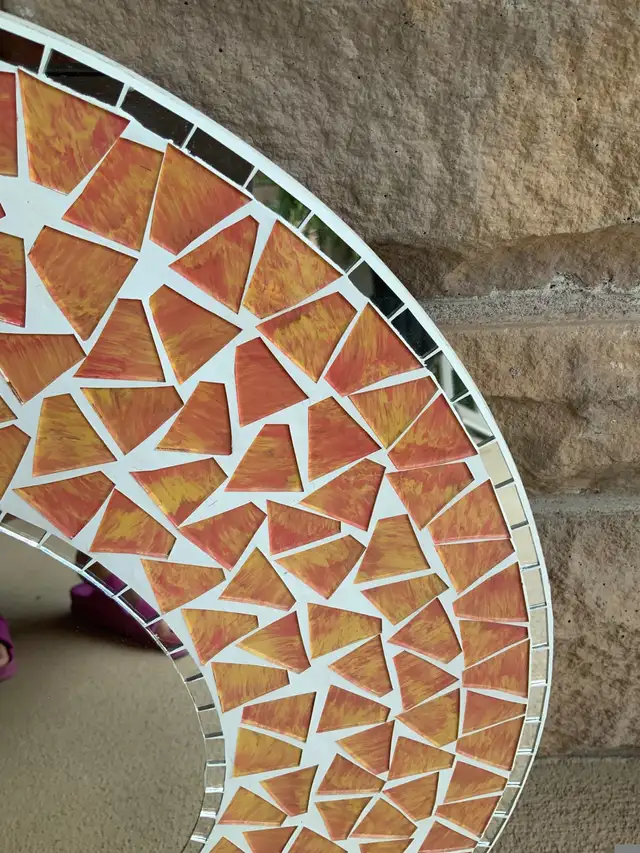 Vintage Early 2000’S Mosaic Tile Orange Round Wall Mirror in Home Décor & Accents in Oakville / Halton Region - Image 8