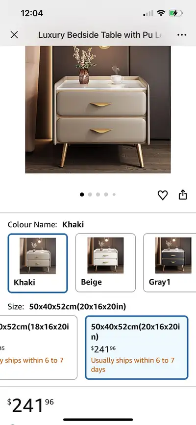 Luxury Bedside Table with Pu Leather Finish & Marble Top, Minimalist Nightstand Modern Side End Tabl...
