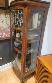 Antique tiger striped oak curio cabinet