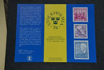 Stamps: Sweden Stockholmia 74 Souvenir card., View more