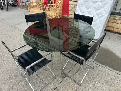 Vintage chrome dining table with 4 chairs, View more
