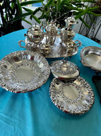 Antique silver plated tea set and trays 