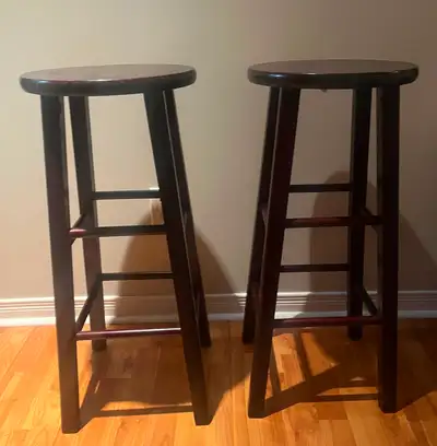 2 round wooden bar Stools, View more