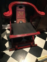 Large Red Chinese Asian Folding Emperors Chair w/ Foot Rest