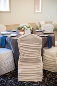 FOR SALE IVORY STRETCH LYCRA RUCHED CHAIR COVERS