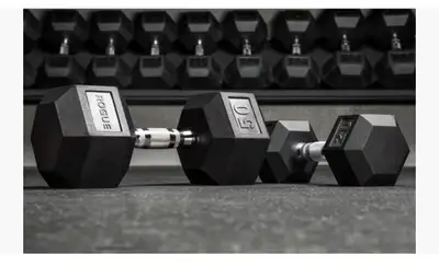 Brand new 5-50lb Rogue Dumbbell set, View more