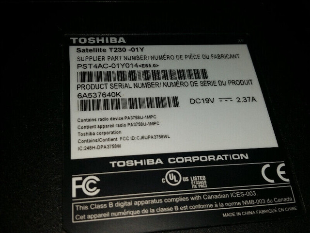 toshiba satellite t230 intel u5400 4gig 250 gig wifi hdmi webcam dans Autre  à Ville de Montréal
