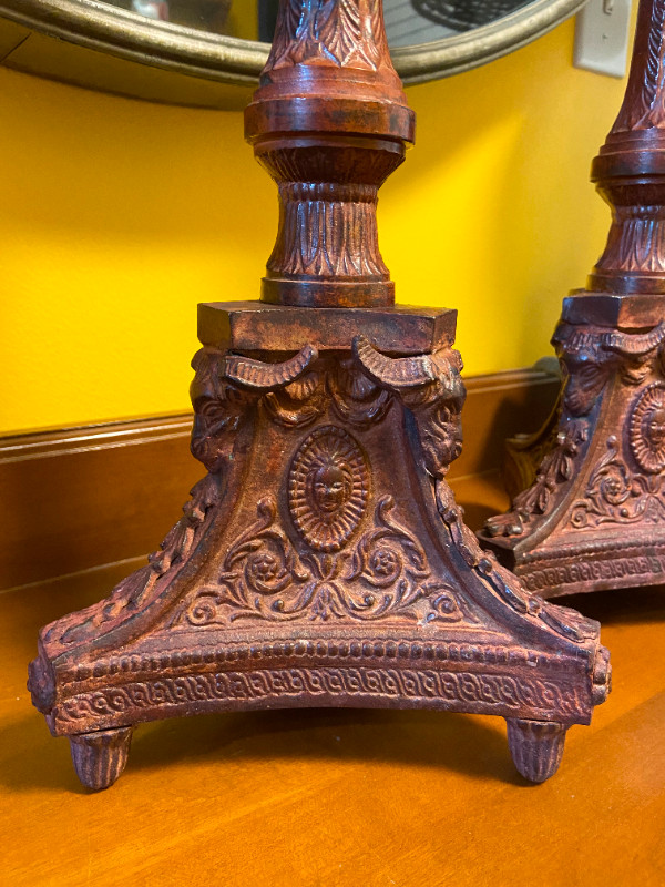 Cast Iron Candle Stick Holders with Face and Ram Head Triangle F in Arts & Collectibles in Oshawa / Durham Region - Image 3