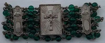 Rare Vintage Rosary Bracelet 1950s. St. Anne Beaupre. Pat. Pend. 7 inch long, 1 inch wide
