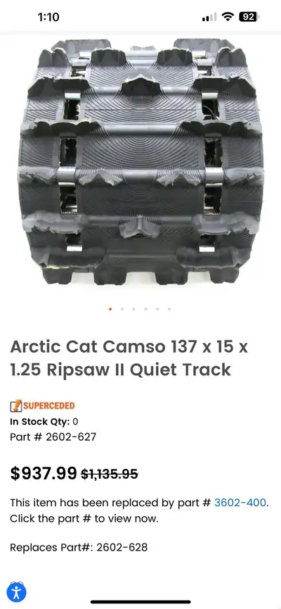15x137x1.25 studded track 1 stud missing not pulled out just missing 400.00 also lots of used Yamaha...