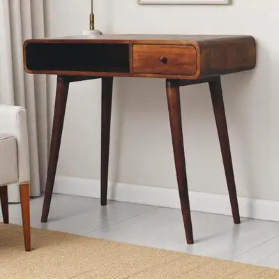 Solid Mango Wood Writing Desk, Chestnut, Curved Design, View more
