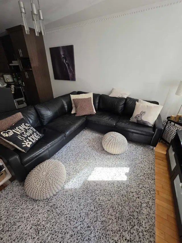 Black Leather L-Shaped Sofa