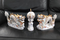 Decorative Chinese ceramic 3 pieces dragon statue sets