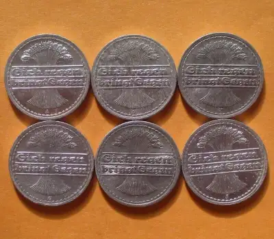 Weimar Germany 1921 50 Pfennig Coins. Aluminium ADEFGJ All Mints, View more
