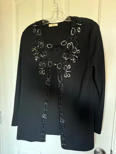 Black Elegant Beaded 2-Piece Set (Top + Cardigan), View more