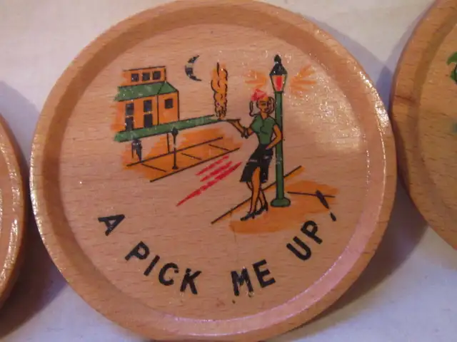 Vintage ~ Wooden ~ Joke Coasters ~ Set of 6 #5862863258209410123