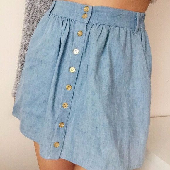 NEW - Blue Gold Button Elastic Women's Mini Skirt (Size XS