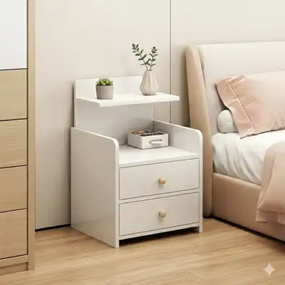 White Nightstand with 2 Drawers & Shelf, View more