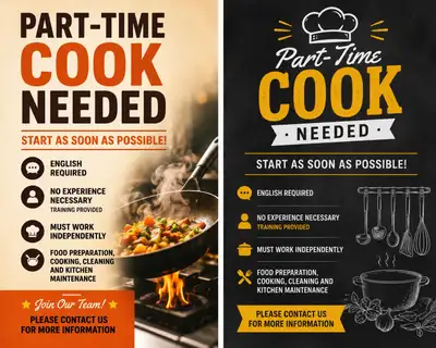  Part-Time Cook (Independent Position) Needed, View more