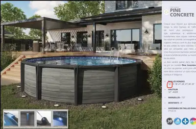 Piscine hors-terre 12 pieds, Pine Concrete, déjat démonté, View more