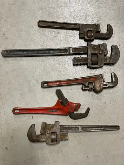 Vintage pipe and adjustable wrenches, View more