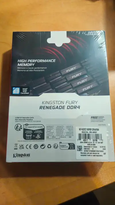 Kingston Fury Renegade DDR4 3200MHz CL16 - 64GB quad kit (4x16GB sticks). Factory sealed, never open...