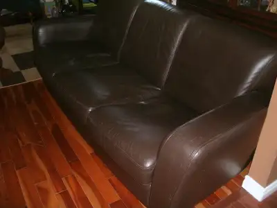 Leather Couch.Chocolate Brown .88” long, View more