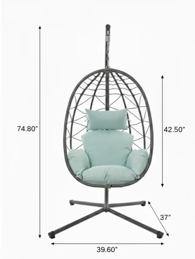 Patio Egg Chair, Grey Cushion, Hanging Egg Chair, 300lb Capacity in Patio & Garden Furniture in Markham / York Region - Image 3