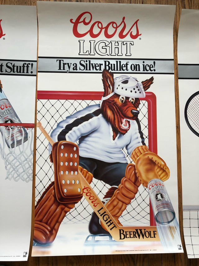Coors Light 1986  Vintage 4 x BeerWolf  Sports Posters in Arts & Collectibles in City of Toronto - Image 3