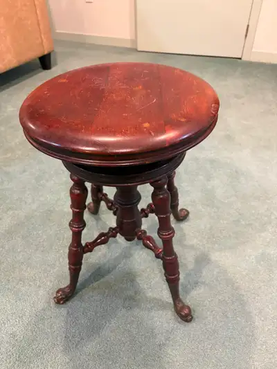 Antique wooden adjustable piano stool, View more